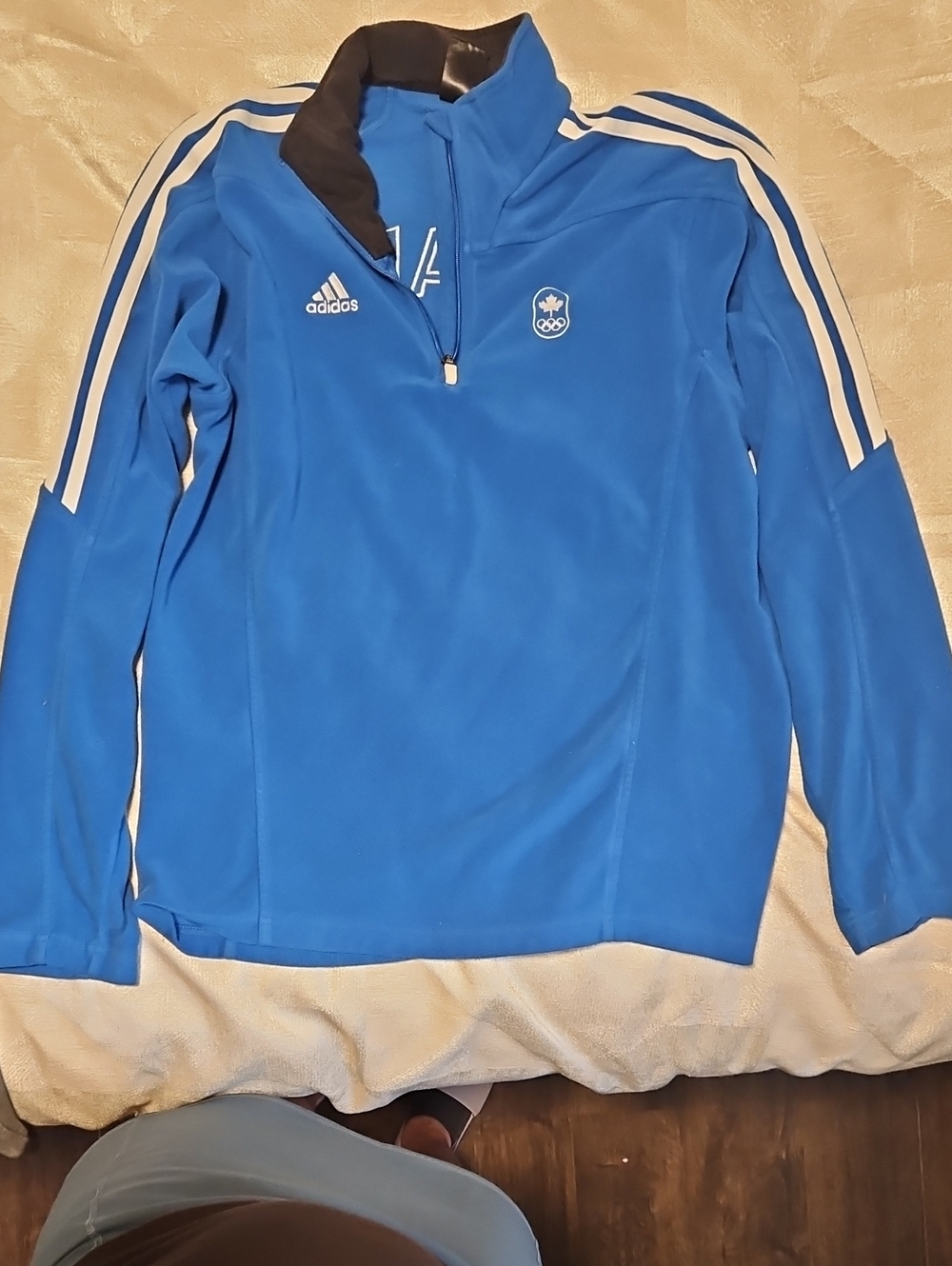 adidas Blue Men's Half-Zip Athletic Pullover with White Stripes